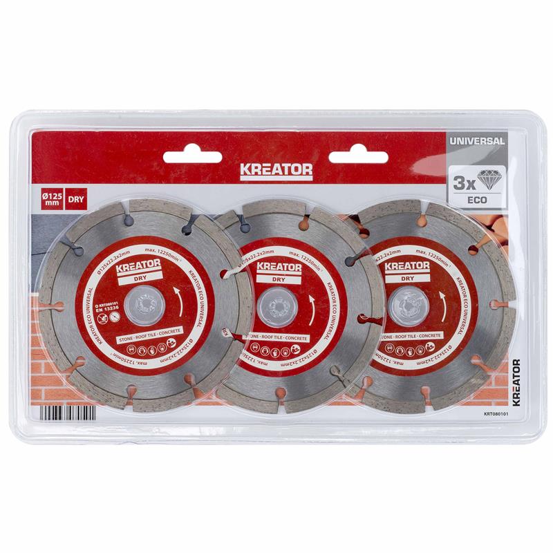 Lot de 3 disques diamant maçonnerie Ø125mm - Kreator 03080101