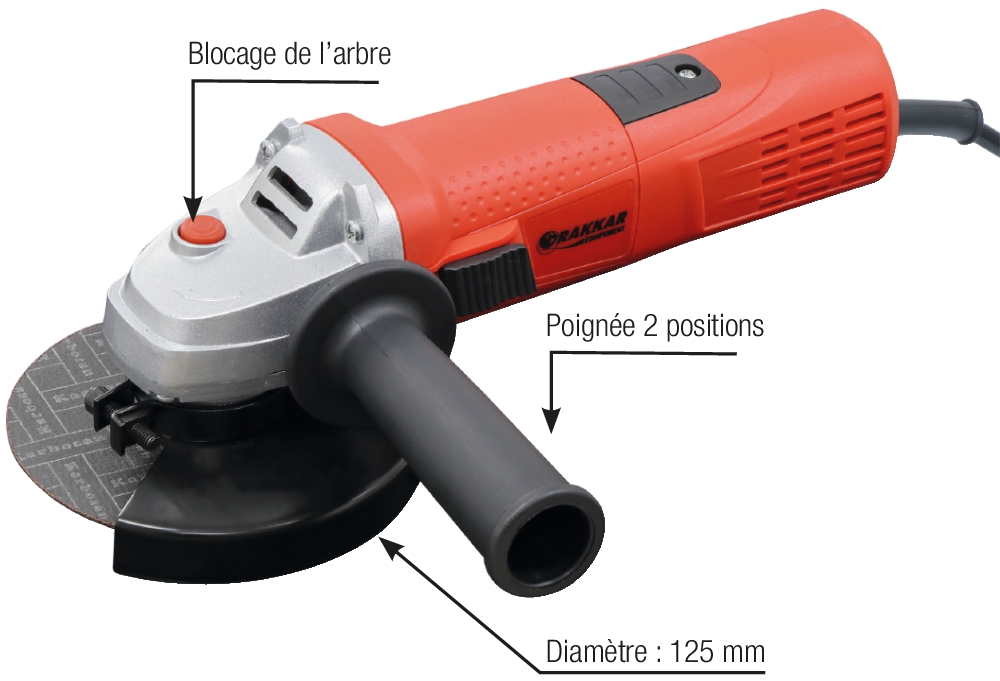 Meuleuse d’angle 125mm 900W filaire Drakkar Equipement 06921