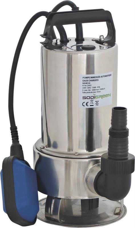 Pompe à eau immergée automatique inox - 13000L/h - 750W avec flotteur - Sodigreen 08144