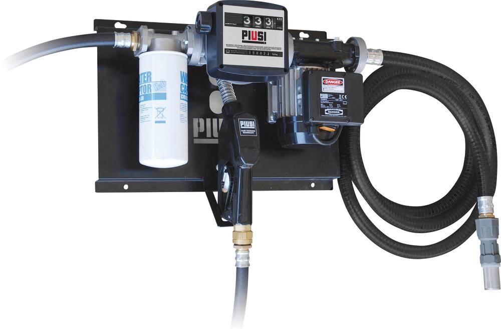 Station murale - Pompe à gasoil 230V - 70 L/min avec pistolet automatique / Volucompteur / Filtre absorption d’eau / Tuyau d’aspiration - PIUSI 08397