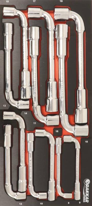 Module mousse finition métal - Clés à pipe de 8 à 19mm - 12 pièces - Drakkar Tools 09707