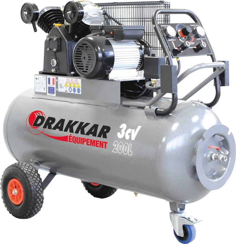 Compresseur à pistons 200L 3CV avec tableau de contrôle Drakkar Equipement 11274