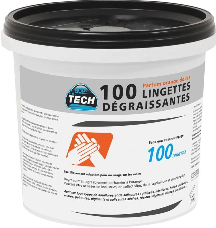 Lingettes dégraissantes - Seau de 100 lingettes - Soditech 14664