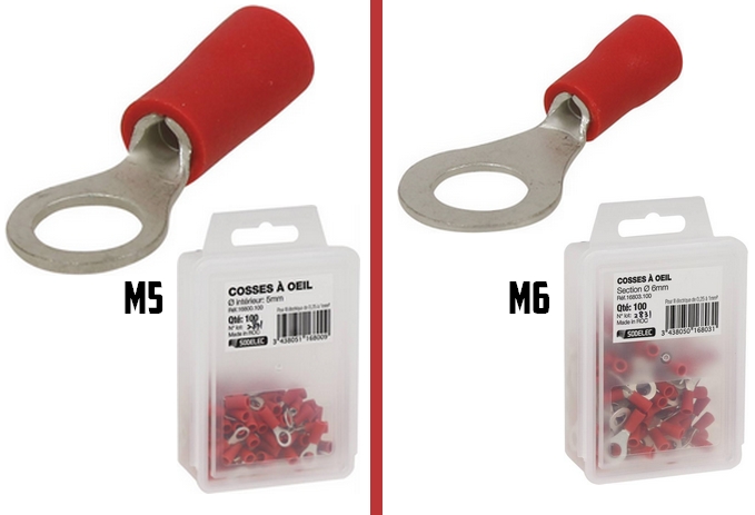 Cosse à œil isolée rouge M5 ou M6 - Lot de 100 - SODELEC