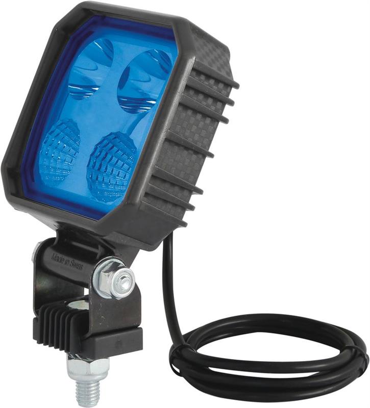 Phare de travail carré bleu 4 LED 8W boitier en carbone - CEA 17029 - Lumens 1000 Lm