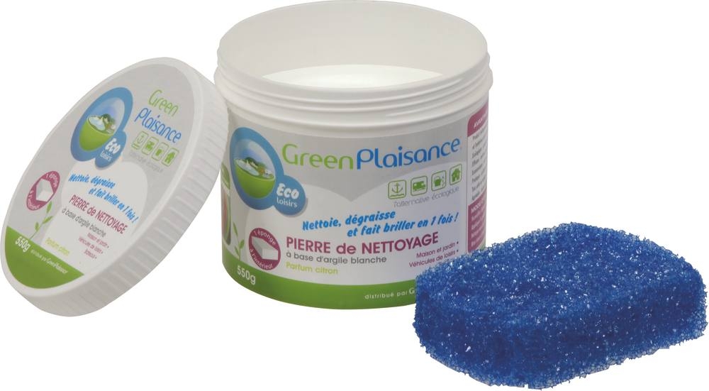 Pierre de nettoyage universelle - Pot de 550g avec éponge - Green Plaisance 20547