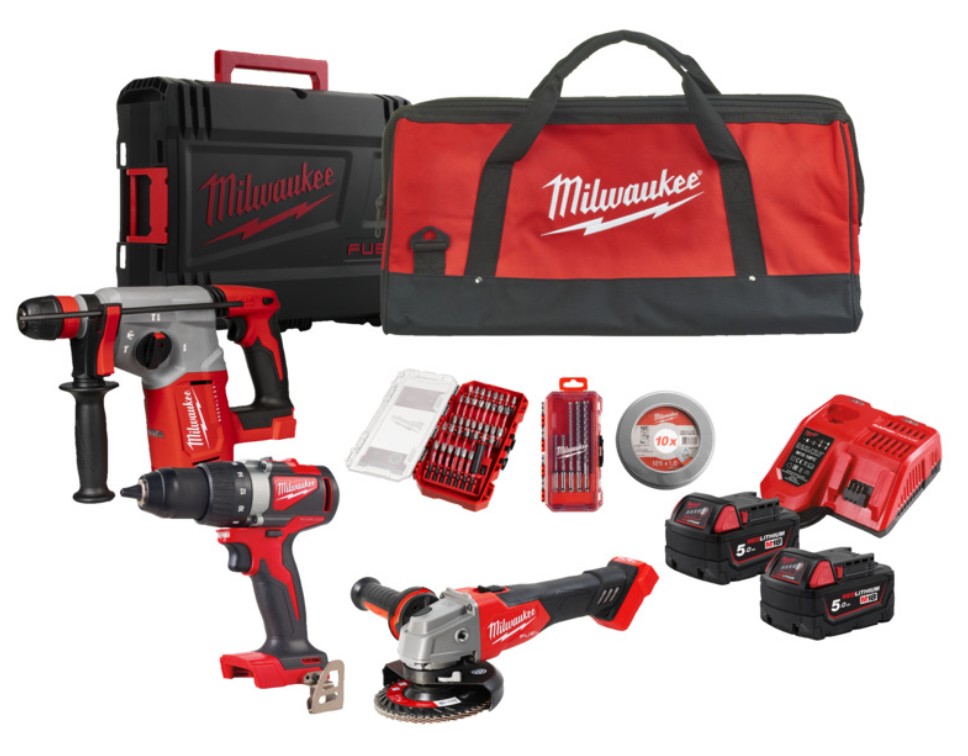 Milwaukee 4933498757 - Pack 3 Outils 18V M18FPP3U-502B Perceuse visseuse M18 BLDD2 + Perforateur M18 BLHX + Meuleuse d'angle FSAG125X Milwaukee 4933498757 - Pack 3 Outils 18V M18FPP3U-502B Perceuse visseuse M18 BLDD2 + Perforateur M18 BLHX + Meuleuse d'angle FSAG125X