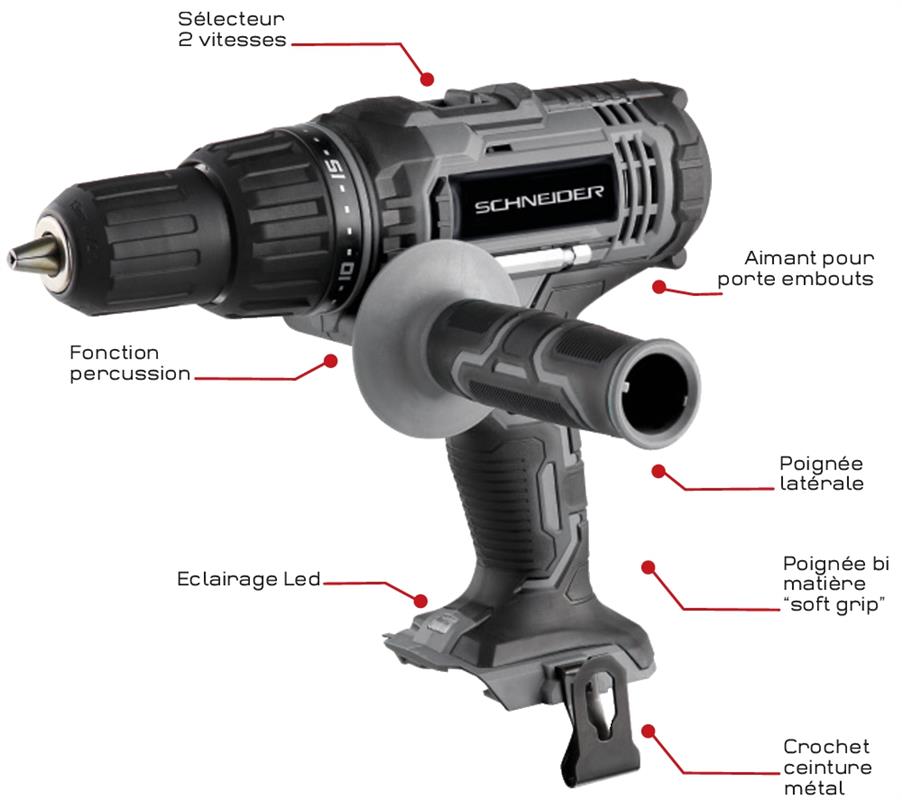 Perceuse visseuse à percussion 20V 50Nm Schneider 50815