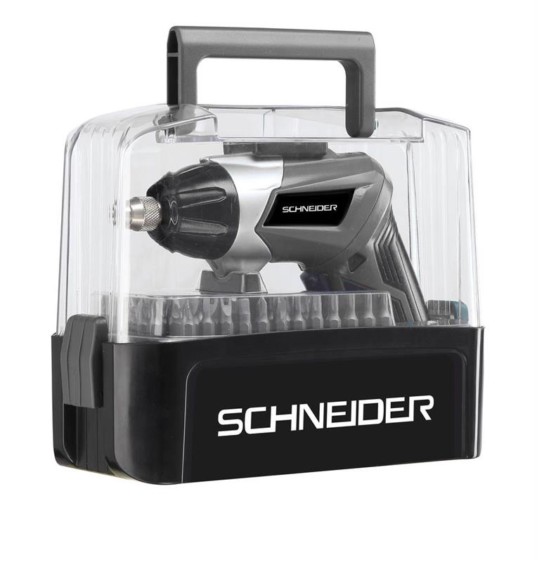 Schneider 50513 Visseuse 3,6V. Coffret visseuse sans fil avec 54 embouts.