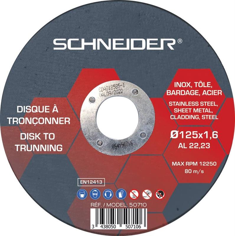 Disque à tronçonner acier/inox Ø 125x1,6mm - Lot de 25 - Schneider 50710