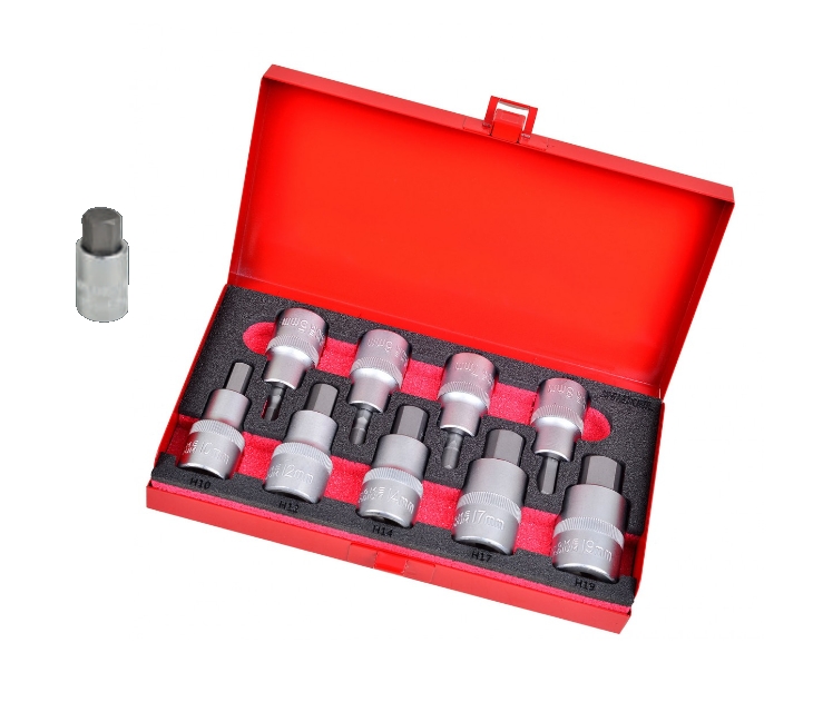 Coffret de 9 douilles tournevis 1/2’’ hexagonales - 55mm - HEXEL 507C9