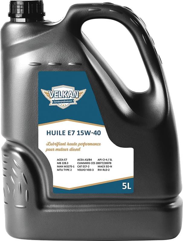 Huile pour moteur diesel E7 15W-40 - Bidon de 5L - VELKAN 51025