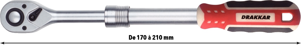 Cliquet 1/4’’ - 72 dents réversible télescopique avec bouton poussoir - DRAKKAR TOOLS 67775