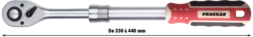 Cliquet 1/2’’ - 72 dents réversible télescopique avec bouton poussoir - DRAKKAR TOOLS 67910