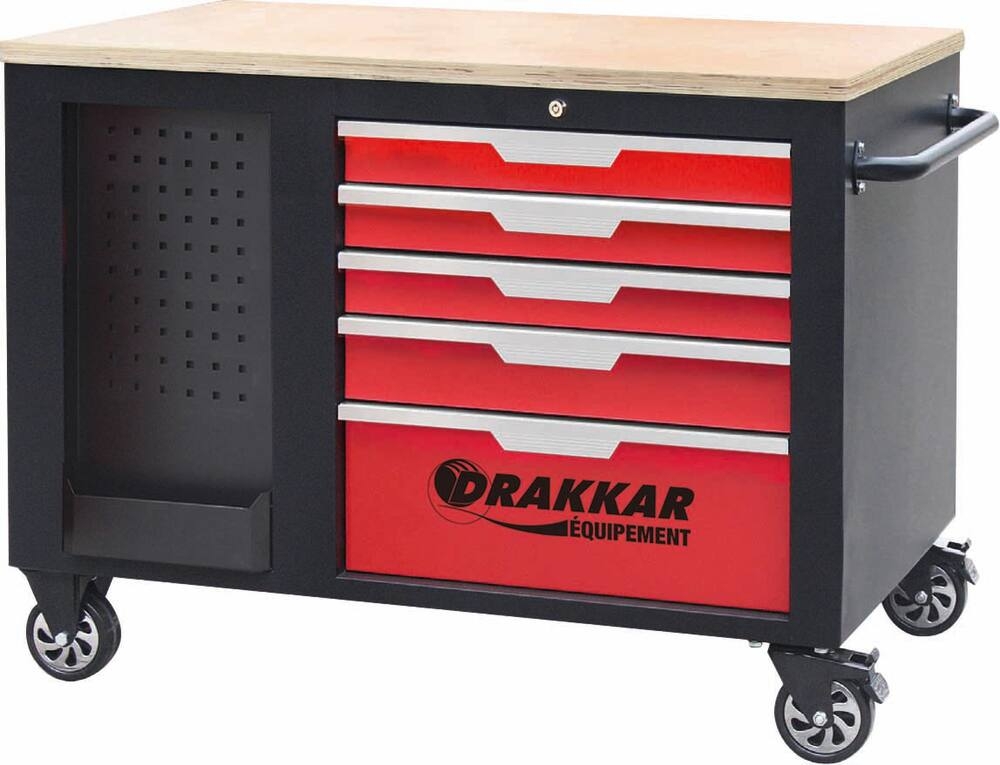 Servante d’atelier 10 tiroirs avec plan de travail en bois - Drakkar Equipement 72540