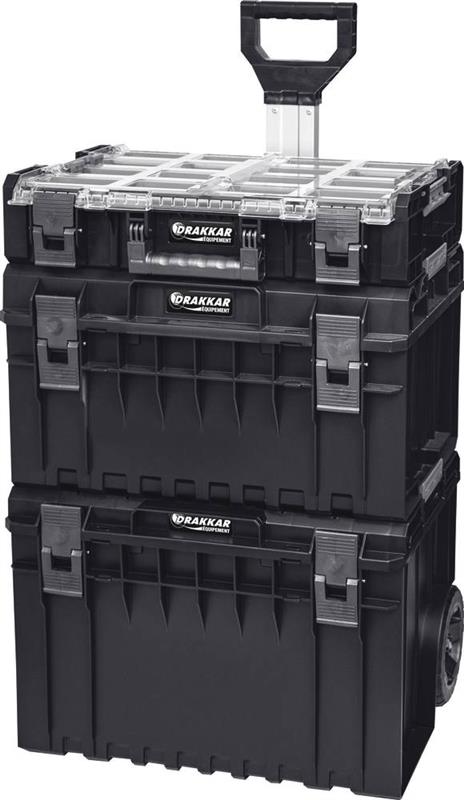 Servante sur roues COBOX 50L + boîte de rangement COBOX 38L + Mallette de rangement COBOX 12 godets - Drakkar Equipement 72729